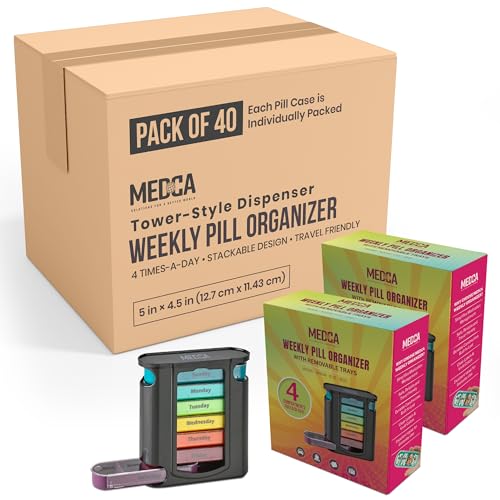 Image of Weekly Pill Organizer, 1 Dispenser, 7 Stackable Compartments Four Times-a-Day - Morning, Noon, Evening, and Bedtime, Black (Case of 40)