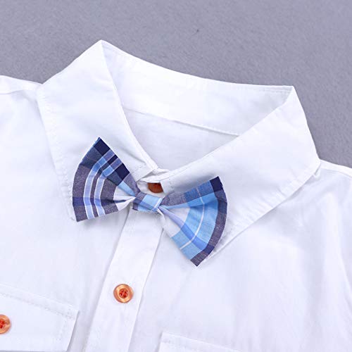 Little Boys 2Pcs Summer Outfits Set Short Sleeve Clothes Bowtie Button-Down Shirt + Plaid Shorts #TOP2