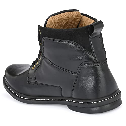 Image of Leatherette Black Trendy Tough Heavy Duty Lace Ups High Ankle Length Mens Casual Long Boots Shoe Island for Men (BAB980-AZ)