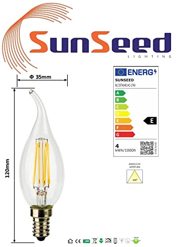 SUNSEED 10 X E14 4W (Equivalent to 40W) Sapphire Filament LED Flame Light Bulb C35TA Warm White 2700K, Pack of 10 - Warm White 2700k - Image 4