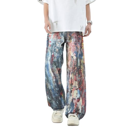 Baggy Jeans Men Tie Dye Graffiti Jeans Wide Leg Denim Pants Street Loose Fit Streetwear for Skater Denim Pants 5