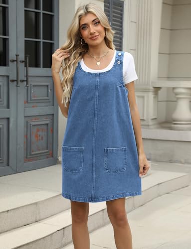 Image of Overall Dress for Women Denim Dress Denim Overall Round Neck Skirtall Jean Dress Denim Jumper Dress Pinafore