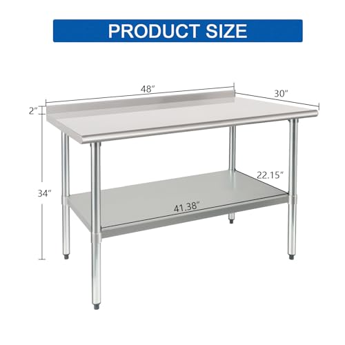 Image of HARDURA Stainless Steel Prep & Work Table 30 x 48 Inches NSF Heavy Duty Commercial with Undershelf and Backsplash, Galvanized Legs for Commercial Food Prep