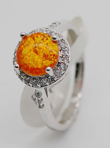 Phetmanee Shop 8MM Orange Fire Opal Garnet Women Jewelry 18k Gold Plated Ring Size 6:7:8:9 (7)