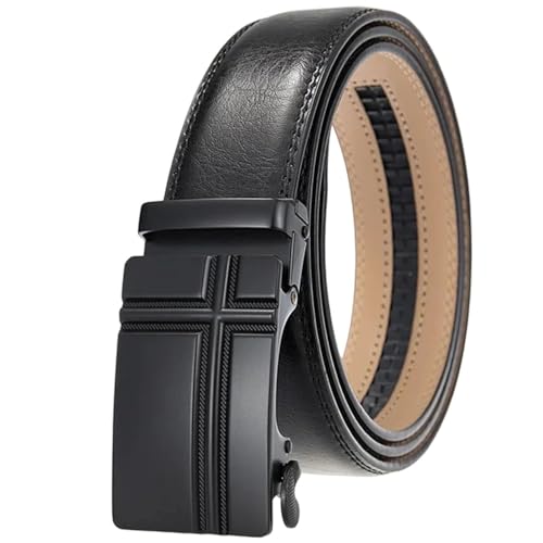Men's Black Double-Sided Leather Belt With Ratchet And Sliding Mechanism, Box Bbbb-1 120cm