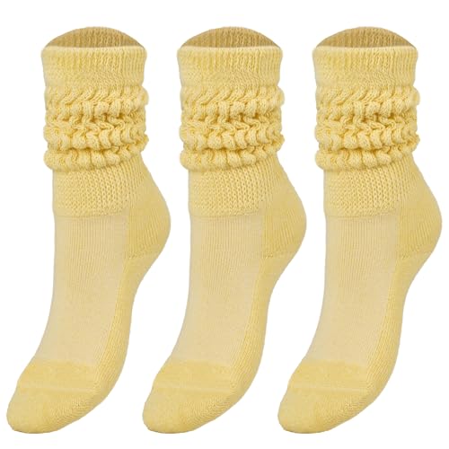 AWS/American Made 3 Pairs Kids Slouch Socks 3 Years to 15 Years Long Scrunchy Crew Socks (3-5 Years Old, Limone)