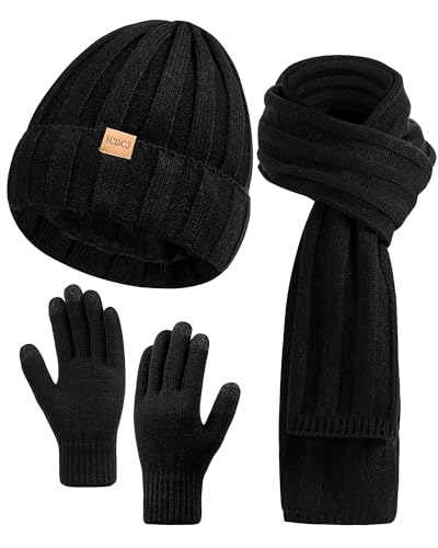 Womens Winter Beanie Warm Hat Scarf Touchscreen Gloves Set with F...