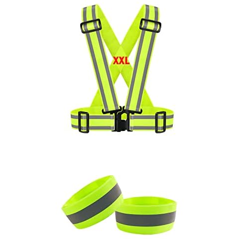 IDOU Hi Vis Safety Vest Straps（Size XXL）+2 Reflective Bands for Jogging,Walking,Cycling,Construction Workers,Motorcycle,Men,Women Cover