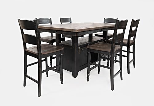 Jofran Madison 72" Farmhouse Counter Height Dining Set of 7 Pine Wood, Rustic Dining Table and Chairs for Kitchen Dining Room, Vintage Black
