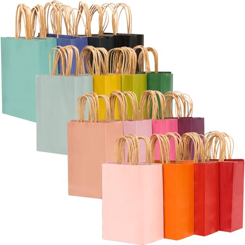 Gcardist Medium 16Pcs Kraft Bags With Handles 27x20x12cm Gift Bags 16 Different Senior Color Bags Multiple Uses (10.5x7.6x4.75Inch Medium Size)