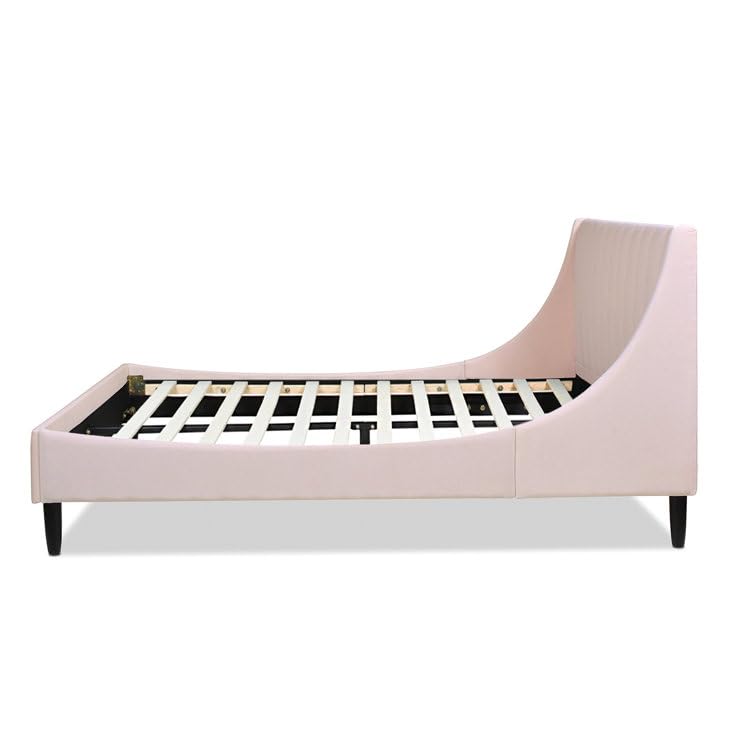 Image of HITHOS Solid Wood Modern Upholstered King Size Bed with Wingback Headboard | Wooden Double Bed Cot Palang Without Storage (Light Blush Pink) 1 Year Warranty