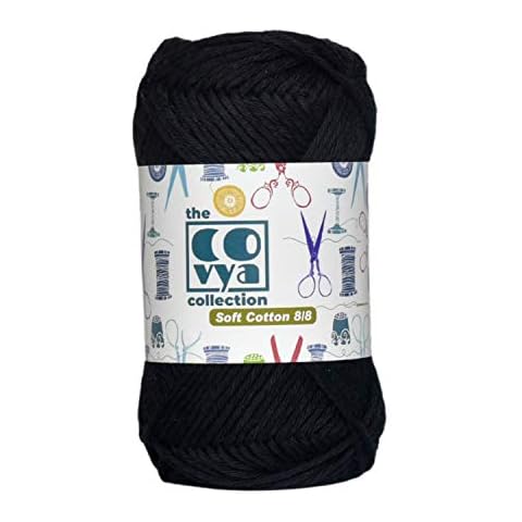 KACHVI 100% Cotton 8/8 Ply Yarn Thread Balls For Knitting Crochet Home Decor Scarf Tassel Tea Coasters Gloves, Clothing and Hand Made Projects, Pack of 6 Solid Colors, (Black) Cover