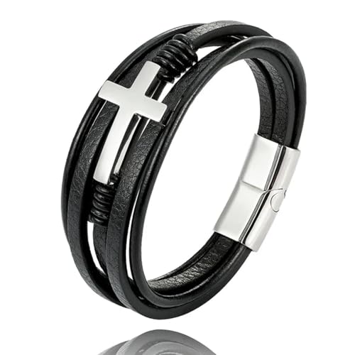 Bracelet en cuir tressé pour homme - Le cadeau idéal et accessoire double croix - 6