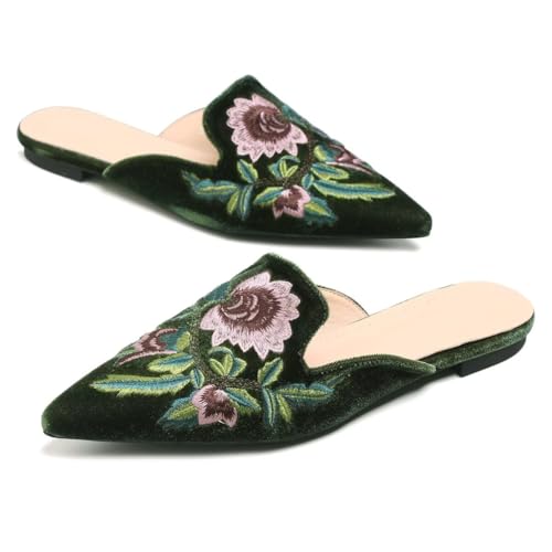 LUXINYU Women's Chinese Floral Embroidery Pointed-Toe Flats Comfortable Velvet Casual Mules House Slippers Shoes3