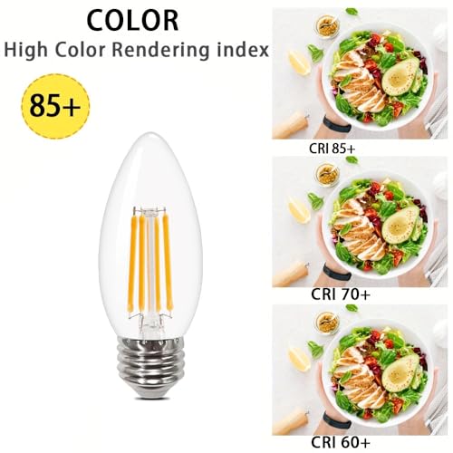 E27 Led Candle Bulb,SES Filament Edison Screw Light Bulbs, Non-Dimmable 6w 60W Equivalent, Warm White 2700K C35 Glass Candle Bulbs, 600lm,Pack of 5 - Image 2