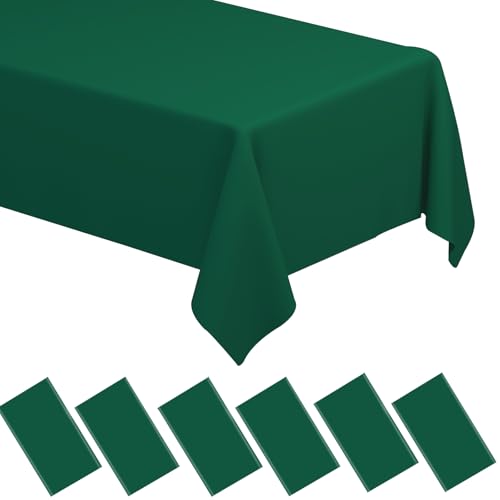 Image of WNINK 6 Pack Dark Green Plastic Tablecloths 54 inch x 108 inch Rectangular Table Covers for Weddings, Bridal Showers, Birthdays, Parties