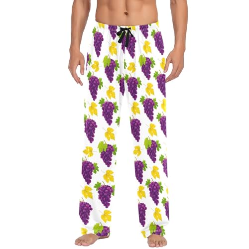 Men's Purple Grape Pattern Pajama Pants with Pockets - Straight Fit Cotton Sleep Bottoms for Lounge & Nightwear#1242