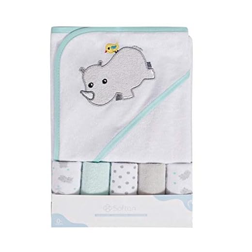 Toalla de baño con capucha y toallitas para bebé, Extra suave y ultra absorbente, Paquete de 6 regalos para recién nacidos y bebés, hipopótamo de menta