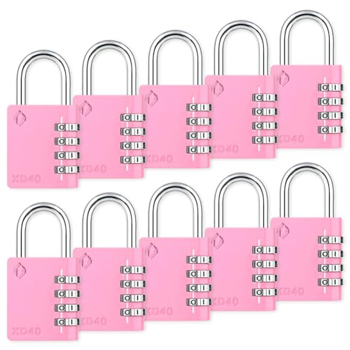 Image of XD40 Combination Lock, 4-Digit Padlock for School Gym Sports LockerLock, Fence, Toolbox, Case, Hasp Storage (10-Pack, Pink)