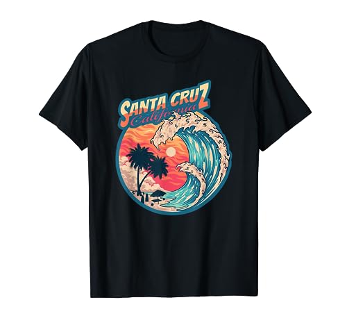 70s 80s en la ciudad de California Santa Cruz Surfeando Gran ola Camiseta