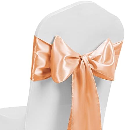 Satin Chair Sash WIDER FULLER BOWS Chair Sashes Bow Back Tie Ribbon Wedding Banquet Decoration (Peach Pearl, 50)