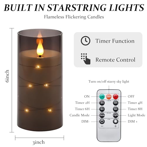 Image of Aignis Flickering Flameless Candles Battery Operated Candles LED Candles with Remote Timer for Home /Wedding /Birthday /Holiday Decor ，Grey 3D Flame Set of 2 (D3 xH6 6 inch)