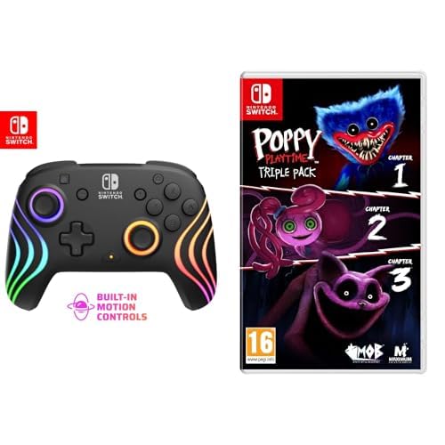 PDP Nintendo Switch Afterglow Wave- Wireless- Black + Poppy Playtime Triple Pack Nintendo Switch