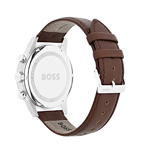 BOSS Montre Chronographe à Quartz pour homme Collection Navigator avec Bracelet milanais en acier inoxydable ou en cuir