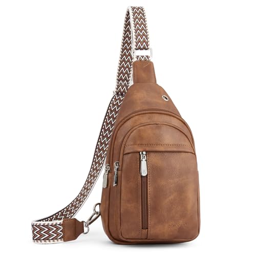 Image of BOSTANTEN Sling Bag for Women Leather Crossbody Bag Vintage Cross Body Purse for Travel with Guitar Strap, Bohemian Style