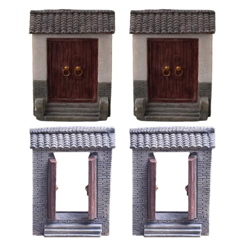 VALICLUD 4 Stück Feengarten Dekorset aus Kratzfestem Kunstharz Realistische Miniatur Hoftor...