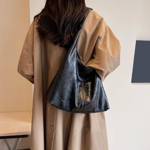 Image of Women Vintage Hobo Bag Casual PU Leather Shoulder Bag Large Capacity Retro Tote Handbag Soft Underarm Bag Daily Dat