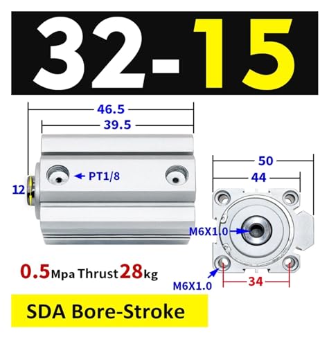 Cilindro neumático SDA 32mm de doble acción compacto modelo SDA32x15 3