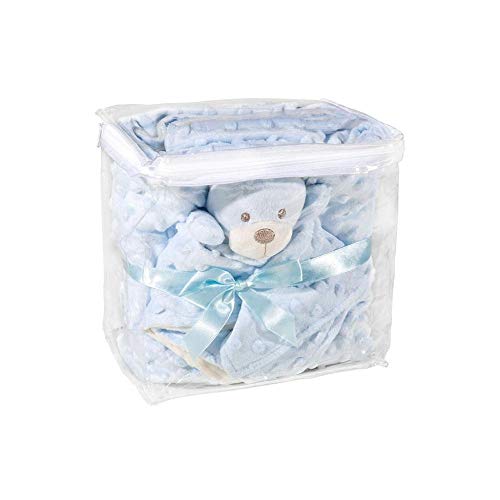 Manta e Naninha Azul Ursinho Bebê Lepper Fleece Dupla Face