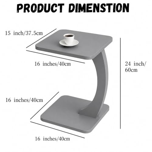 Image of Modern C-Shaped Side Table for Sofa & Bed - Multi-Purpose Laptop Table, Snack Holder, Book & Plant Stand - Compact & Sturdy Bedside Table (Brown) (Grey)