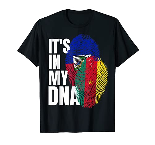 Haitian And Cameroon Mix DNA Heritage Flag T-Shirt, Black