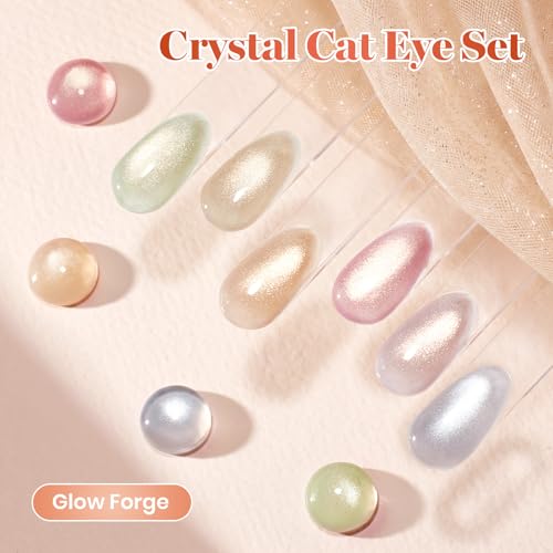 Image of Beetles Cat Eye Gel Nail Polish Set - Glow Forge 6 Colors 0.5Oz Full Size Glitter Gel Polish Kit Nude Pink Purple Blue Green Magnetic Effect Soak Off UV Salon at Home Manicure Gift