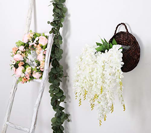 Duovlo Silk Wisteria Flower Artificial 2.13 Feet Hanging Wisteria Vine Fake Flower Bush String Home Party Wedding Decoration,Pack Of 4（White） #TOP3