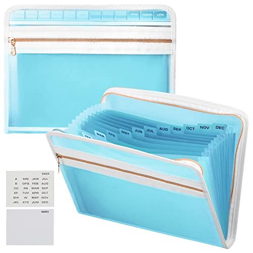 Ansook13 Fächern Dokumentenmappe,Hohe Kapazität Fächermappe Datei Organizer mit Reißverschluss,Tragbar Sortiermappe Akkordeon Erweiterbar Ordnungsmappe Mappe/für Büro Schule Dokumente (Blau) Cover