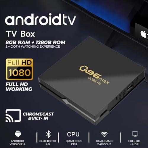 Image of WRADER Normal TV to Android TV Converter Box 8GB RAM+128 GB ROM Built-in Chromecast Version 14 Android Smart TV Box (Black, ABS Body, HDMI Support)