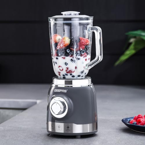 Geepas Electric Blender Smoothie Maker, 700W | Glass Jug Blender with Ice Crusher Stainless Steel Blades | 2 Speed Control with Pulse Function| 1.5L Glass Jar | Smoothie Milkshake Maker, Grey - Image 2