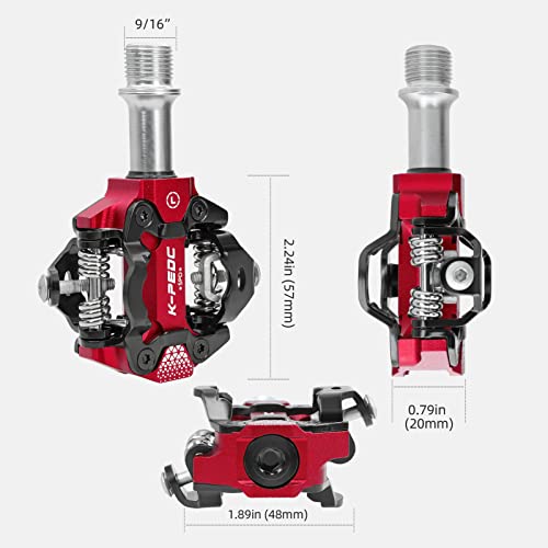 K Pedc Spd Compatible Clipless Mtb Mountain Bike Pedal Dual Sided Lightweight Aluminum 9/16″ Platform Bicycle Pedals With Cleats For Road Red #TOP1