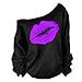 Produktbild Buby T-Shirt Oberteile Damen Sommer Sexy Schulterfrei Off Shoulder Langarm Lippe Casual Mode große Größe Baumwolle Tunika Crop Tops Blusen Langarmshirt Hemd Shirts