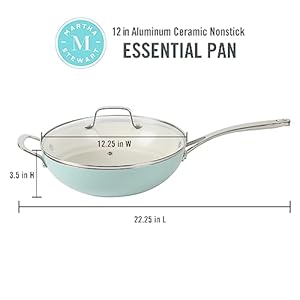 Martha Stewart Lockton 12" Essential Multipurpose Heavy Gauge Aluminum Frypan/Wok Pan w/PFA Free Premium Ceramic Nonstick Interior - Martha Blue Martha Stewart Lockton 12 Essential Multipurpose Heavy Gauge Aluminum FrypanWok Pan wPFA Free Premium Ceramic Nonstick Interior Martha Blue