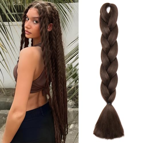 Benehair Pelo para Trenzas Africanas 60cm Jumbo Extensiones Pelo para Trenzas Africanas Sintético Braiding Extensiones Para Ganchillo Trenzado de Extensiones Marrón