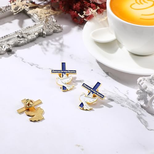 Misdary 25 Pcs Funeral Memorial Pins Christian Dove Cross Forever in Our Hearts Lapel Pin for Mourning Remembrance Day3