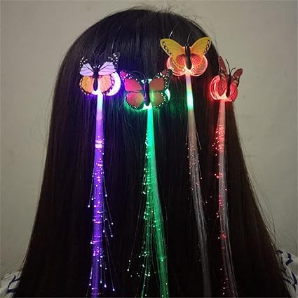 RUBELA Butterfly LED Fairy Hair Clips For Dark Party, Neon Rave Accessories Hair Clip -MULTICOLOUR,SET OF 2