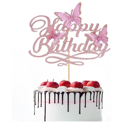 Naicaek 3D Butterfly Cupcake Topper，Butterfly Happy Birthday Cake Topper，Girls Women's Happy Birthday Cake Decorations Party Decorations (Rose Gold Pink) Cover