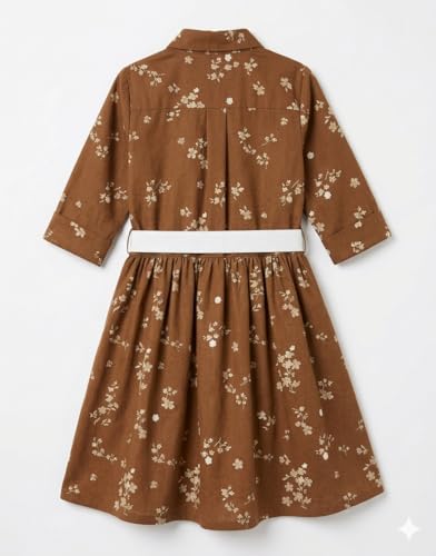 Image of A.T.U.N. (ALL THINGS UBER NICE) Girls 100% Cotton Shirt Dress with Belt | Button-Down Dress with Collar Neck | Soft Breathable Kids Outfit for Girls