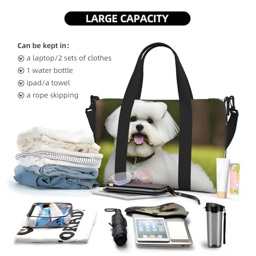 Cute Bichon Frise Dog Print Hand Travel Bag,Gym Bag,Weekend Travel Overnight Bag,Tote Bag Sports Bag For Women Men4