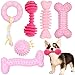 Puppy Toys, 6 Pack Dog Chew Toys for Puppy Teething Cute Pink Dog Toys Puppies Teething Squeaky Toys for Cleaning Teeth and Protect Oral Health Soft & Durable Puppy Chew Toys for Small and Medium Dogs